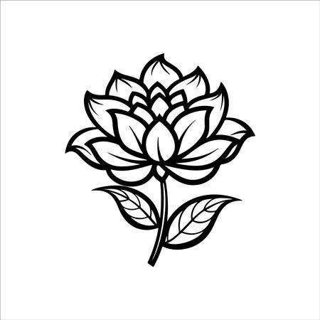 Lotus flower line art icon on white background. Vector illustration.のイラスト素材