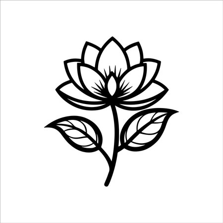 lotus flower line art icon on white background. vector illustration.のイラスト素材