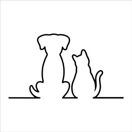 Dog and cat line icon on white background. Outline vector illustration.のイラスト素材