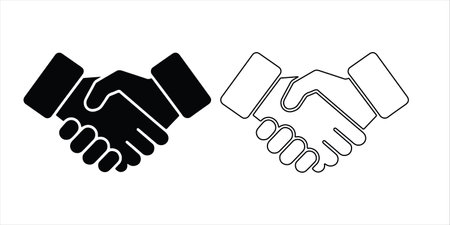 Handshake icon Silhouette and outline vector illustration on white backgroundのイラスト素材