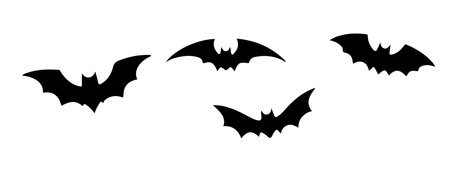 Halloween black bats set isolated on white background. Vector illustration.