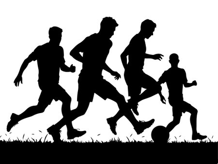 Soccer players on the field. Isolated silhouettes on white backgroundのイラスト素材