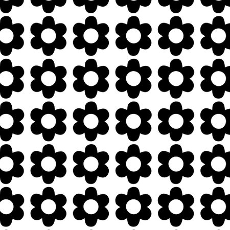 Seamless Flower Pattern. Vector Black and White Background. Regular Textureのイラスト素材