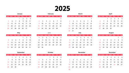 calendar 2025 week start Monday corporate design planner template vectorのイラスト素材