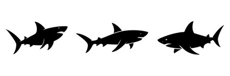 Shark silhouette. Vector illustration isolated on white background. Black shark icon.のイラスト素材