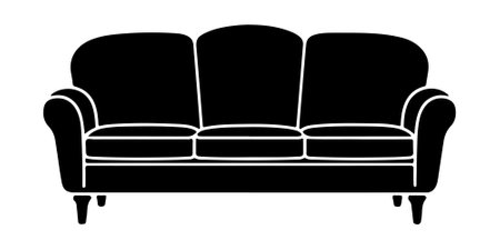 Sofa icon in black and white style isolated on white backgroundのイラスト素材