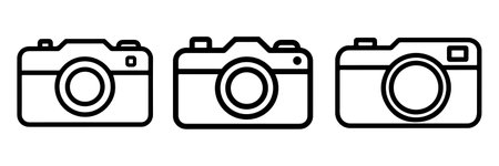 Camera outline icon set vector on white backgroundのイラスト素材