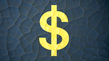 Dollar sign on cracked wall background. Business and finance concept.の素材