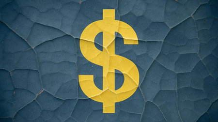 Dollar sign painted on a cracked wall with some soft highlights and foldsの素材