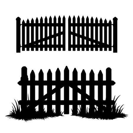 Simple Black and White Silhouette of a Wooden Fence and Gate vector on white backgroundのイラスト素材