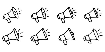 Megaphone icon set. Outline set of megaphone vector icons for web design isolated on white backgroundのイラスト素材