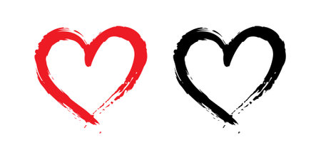 Vector set of grunge hearts. Hand-drawn brush strokes.のイラスト素材