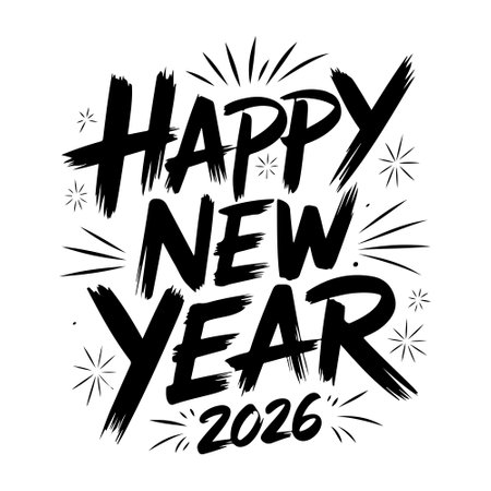 Happy New Year 2026 Brush Lettering Designのイラスト素材