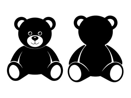 black silhouette teddy bears sitting facing forward vectorのイラスト素材