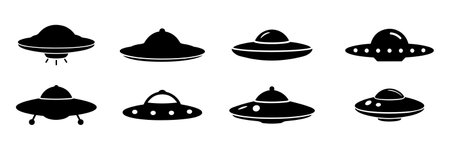Collection of Simple Black UFO Silhouette vector on white backgroundのイラスト素材