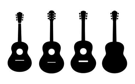 Guitar musical instrument silhouette set vector on white backgroundのイラスト素材