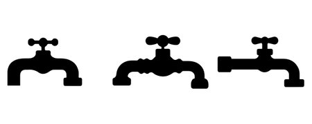 Three Classic Faucet Silhouettes for Plumbing or Water Themes vectorのイラスト素材