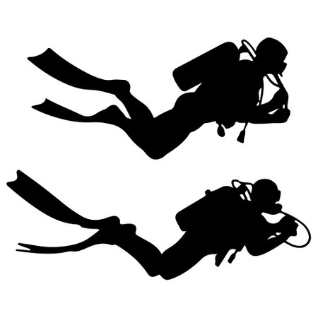 scuba diver person silhouette vector on white backgroundのイラスト素材