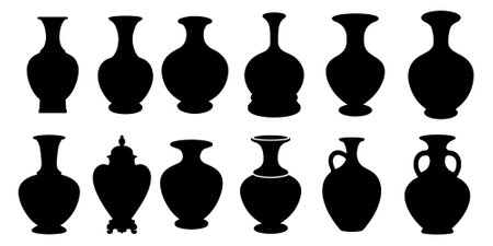 Collection of Black and White Decorative Vases and Urns vector artのイラスト素材