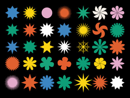 Colorful Geometric Shapes Pattern on Black Backgroundのイラスト素材