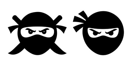 Angry Cartoon Ninja Faces Silhouette vectorのイラスト素材