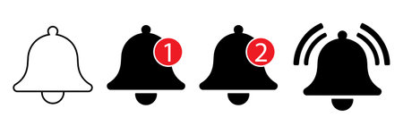 Notification Bell Icons with Various Status Indicators vectorのイラスト素材