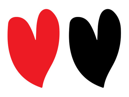 Red and black hand-drawn heart shape vector art on white backgroundのイラスト素材