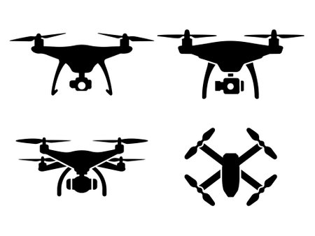 Drone icons set. Quadrocopter silhouette. Vector illustration.のイラスト素材