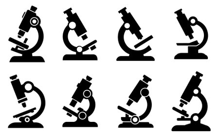 Microscope silhouette icon set vector art on white backgroundのイラスト素材