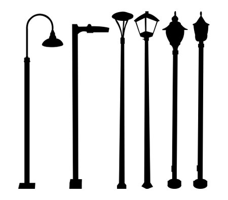 Collection of Street Light Silhouette Designs vector art on white backgroundのイラスト素材