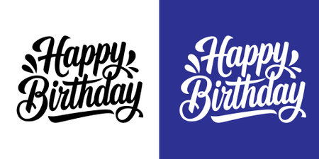 Elegant happy birthday typography with stylish calligraphy, perfect for greeting cards, social media posts, and event invitations, capturing a festive and celebratory feelのイラスト素材