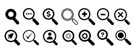 Search icons set. Magnifying glass and magnifier glass with check mark. Vector illustrationのイラスト素材