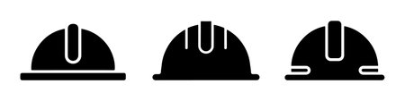Construction helmet icons set. Construction, labor and engineering symbols. Helmet and gear flat or line icon - stock vectorのイラスト素材