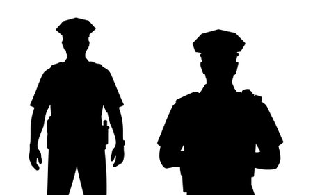 Soldiers silhouette vector on white background, Policeman silhouette vector on white backgroundのイラスト素材