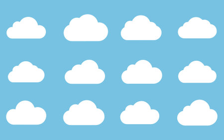 Cloud icon set vector on soft blue backgroundのイラスト素材