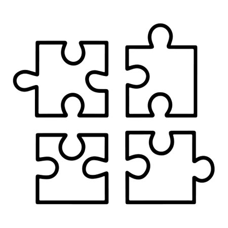 Puzzle pieces. Outline vector icon with editable strokesのイラスト素材