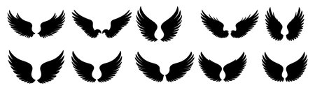 Set of black wings icons. Wings badges. Collection wings badges. Vector illustrationのイラスト素材