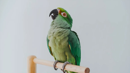 green parrot sitting on the perch, isolated on white backgroundの素材
