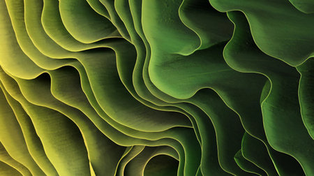 Abstract background of green and yellow curves. 3d rendering, 3d illustration.の素材