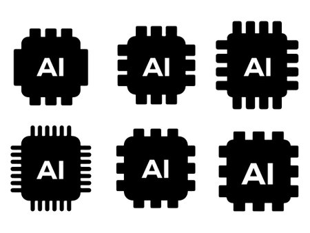 Circuit board of computer or Ai chip icon vector silhouette set