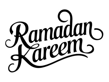 Ramadan Kareem. Beautiful Islamic greeting handwritten in black color on white background. Suitable for Ramadan Kareem greeting cards, banners, posters, and printings. Vector illustration.のイラスト素材