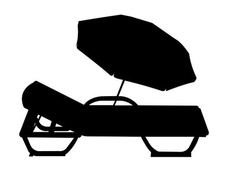 Silhouette of a beach lounger with umbrella vector art on white backgroundのイラスト素材