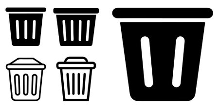 Trash bin icon set. trash can icon. garbage can icon. recycle icon. delete icon. waste icon vector on white backgroundのイラスト素材