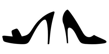 Lady shoe silhouette icon. heel shoe icon. women shoe silhouette icon set vector on white backgroundのイラスト素材