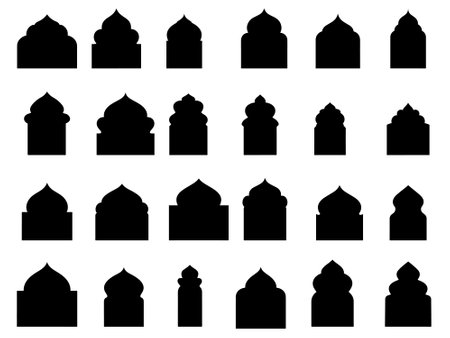 Traditional islamic window shapes vector. Islamic window silhouette collection vector set on white background for Ramadan and Eid mubarak shapeのイラスト素材