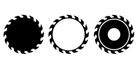 Saw blades for woodworking machine. Flat icons. Silhouette vector. Circular saw vector on white backgroundのイラスト素材