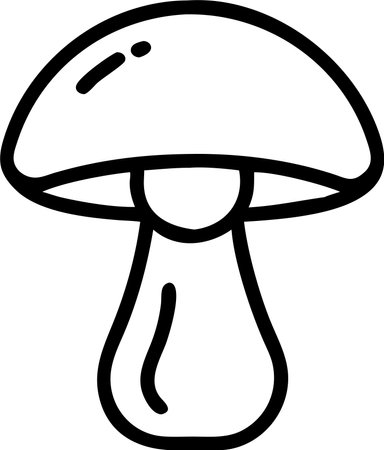 A simple, black line art illustration of a cartoon mushroom.のイラスト素材