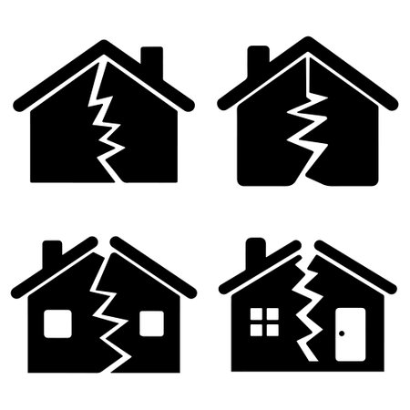 Black silhouette set of broken house vector on white backgroundのイラスト素材