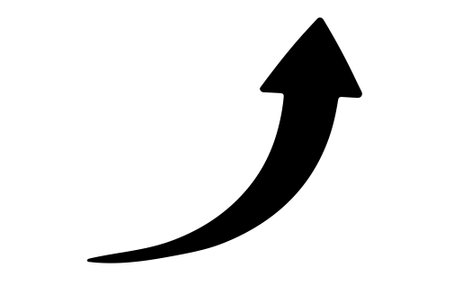 Black silhouette Curved up arrow vector on white background. Success arrow, growth arrow vector on white backgroundのイラスト素材