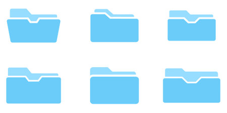 Blue flat folder icon set vector on white backgroundのイラスト素材
